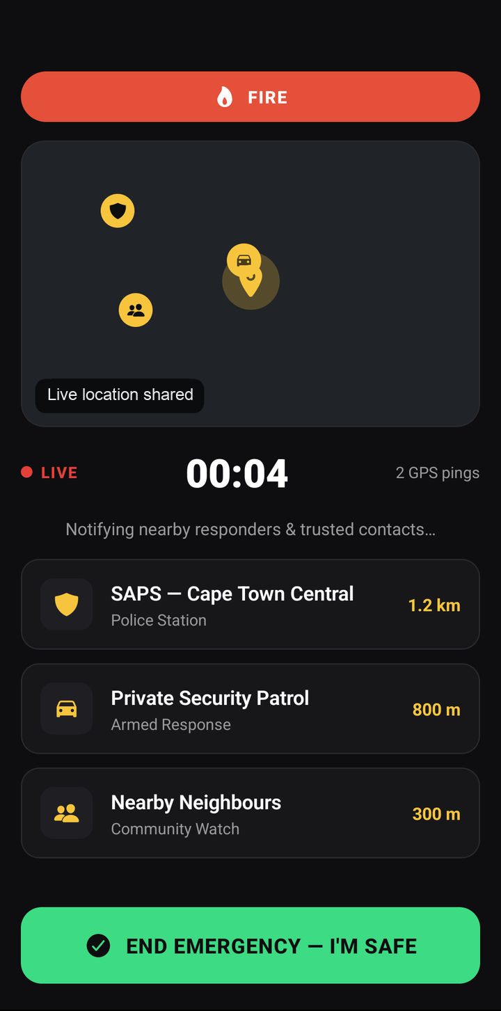 An active alert showing the live map and timer